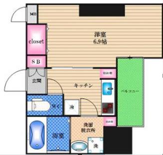 ラグゼ本町(1K/15階)の間取り写真