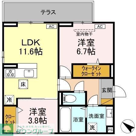 D-ROOM神明町II A A(2LDK/1階)の間取り写真