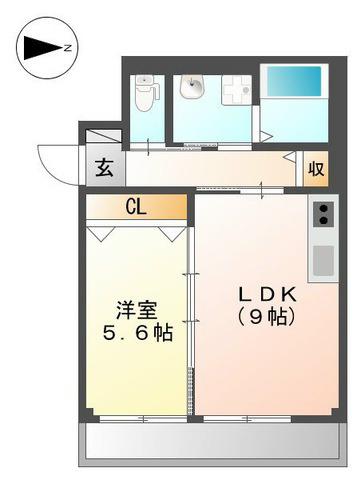 ユニヴァリィオリゼー(1LDK/2階)の間取り写真