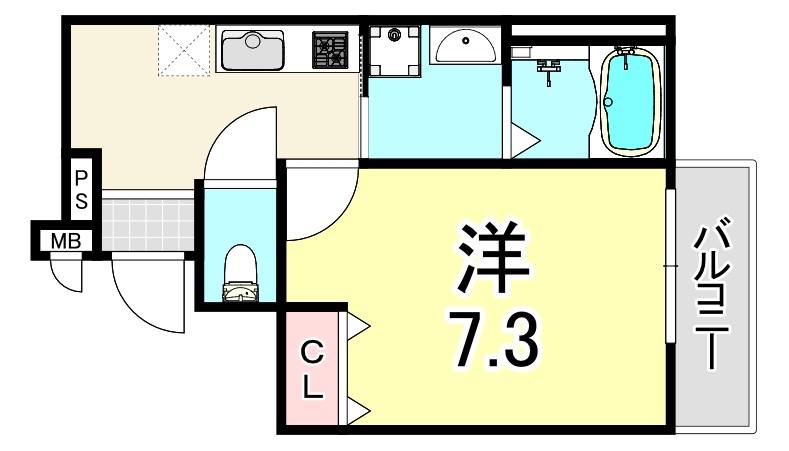 フジパレス尼崎出屋敷(1K/3階)の間取り写真