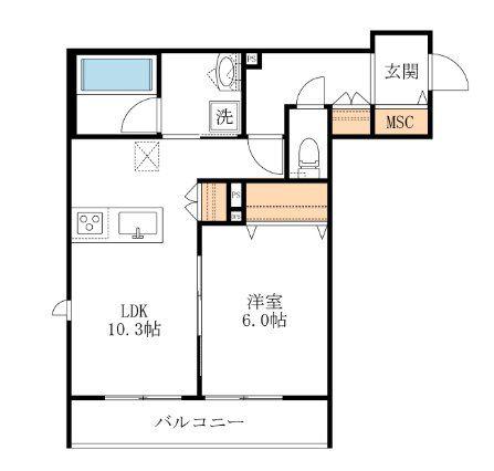 アップフィールド二番館(1LDK/2階)の間取り写真