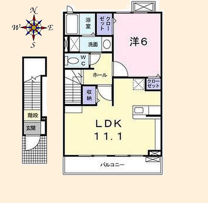 クレメント雷神B(1LDK/2階)の間取り写真