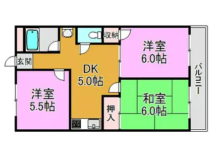 第1高山ハイツ(3DK/5階)の間取り写真