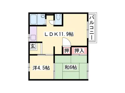 伊保高山ハイツI(2LDK/2階)の間取り写真