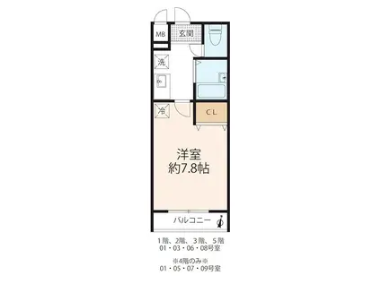 プランドール(1K/4階)の間取り写真