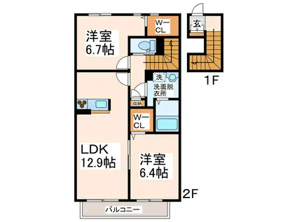 アレイナガーデン(2LDK/2階)の間取り写真