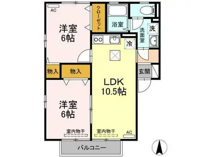 セジュール・ウメキIII(2LDK/1階)の間取り写真
