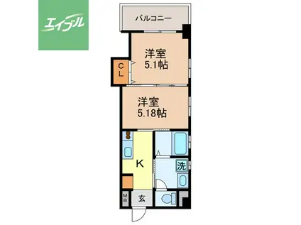 ウィング壱号舘(2K/2階)の間取り写真