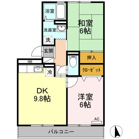 アペックス花ノ宮(2DK/1階)の間取り写真