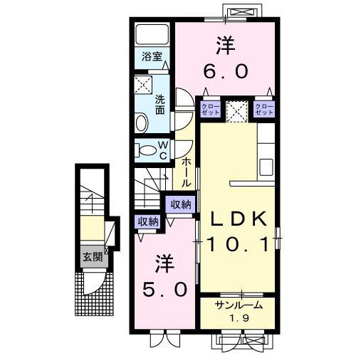 ヴィラ清瀧 D(2LDK/2階)の間取り写真