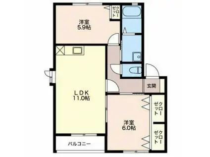 ディアスとなみII B棟(2LDK/2階)の間取り写真