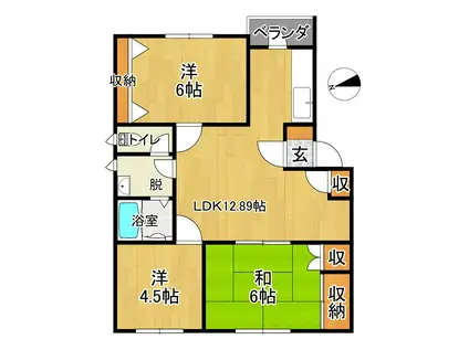 アーバンホームズ第5奥野(3LDK/1階)の間取り写真