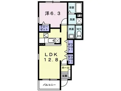アルフィーノはるC(1LDK/1階)の間取り写真