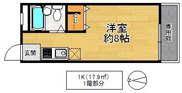 グリシーヌ壱番館(ワンルーム/1階)の間取り写真
