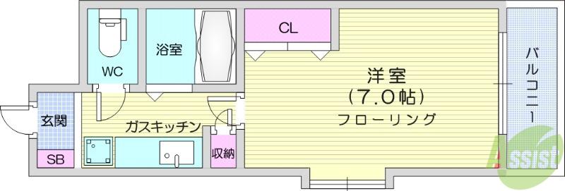 タセンビル2(1K/1階)の間取り写真