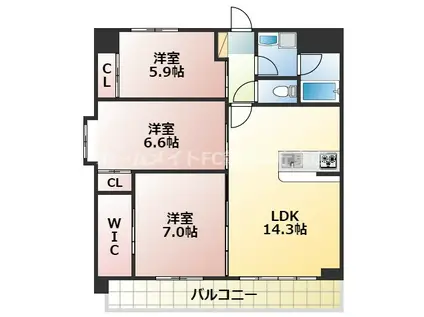 ヒルクレスト水前寺(3LDK/2階)の間取り写真