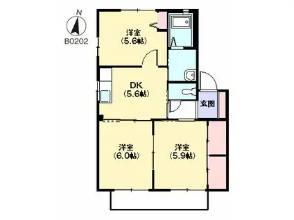 ハウストランキル B棟(3K/2階)の間取り写真