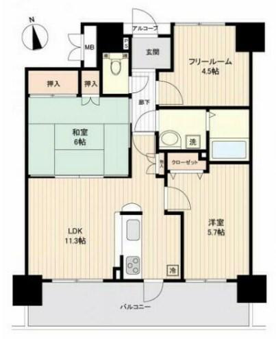 グローバル姫路土山(3LDK/5階)の間取り写真