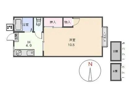 サンアイコーポB(1DK/1階)の間取り写真