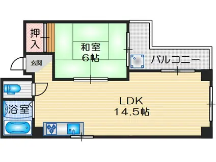 ロゼ幸町B棟(1LDK/2階)の間取り写真