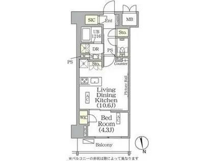 ザ・パークハビオ神楽坂レジデンスサウス(1LDK/6階)の間取り写真