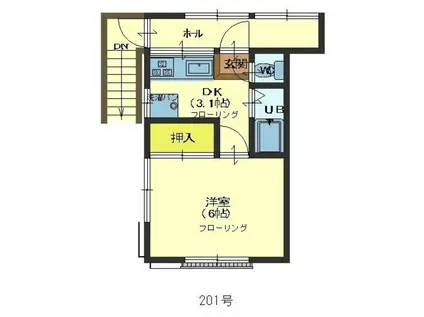 メゾン初音(1K/2階)の間取り写真