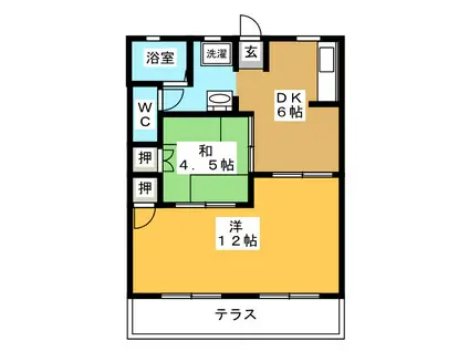 タウニーパインツリー(2DK/1階)の間取り写真