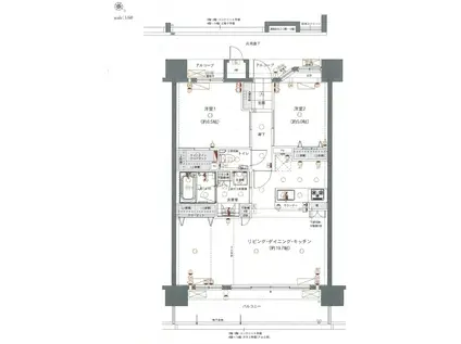 ワイズエステムコート那覇松山(2LDK/12階)の間取り写真