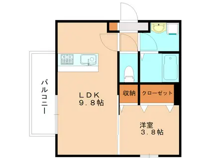ポサーダ三萩野(1LDK/2階)の間取り写真