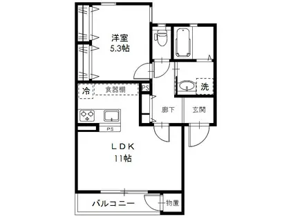ドミール富沢駅東(1LDK/2階)の間取り写真