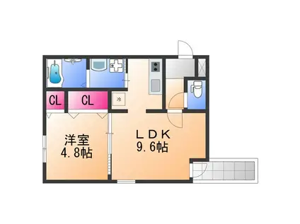 ローズステージ泉大津駅前III番館(1LDK/1階)の間取り写真