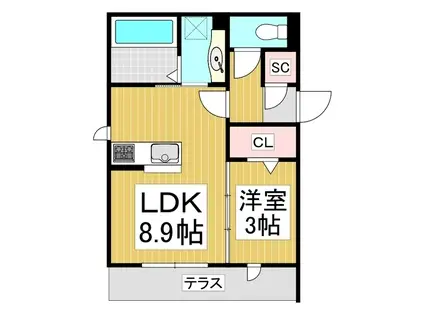 GRAND D-ROOM 吉田(1LDK/1階)の間取り写真