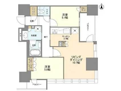 ローレルタワー御堂筋本町(2LDK/3階)の間取り写真