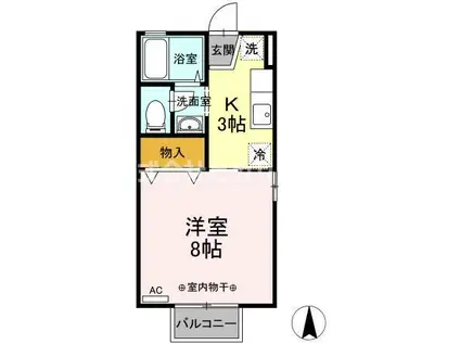 ジュネスR I(1K/2階)の間取り写真