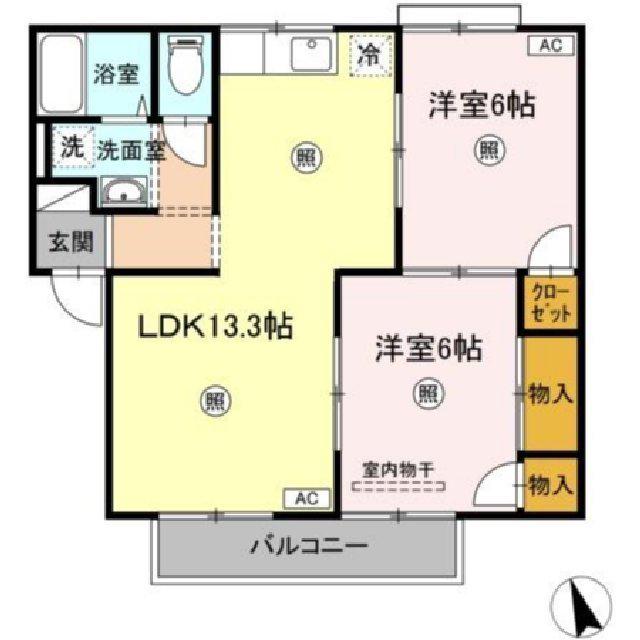 セジュールサバスC棟(2LDK/1階)の間取り写真