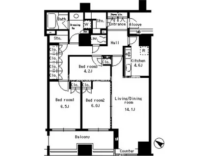 パークアクシス日本橋ステージ(3LDK/2階)の間取り写真