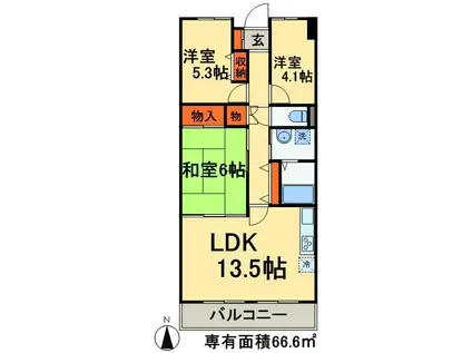 フローラ稲毛(3LDK/5階)の間取り写真