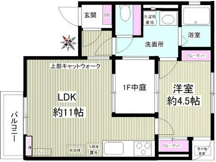 ドゥ・プリュム(1LDK/1階)の間取り写真