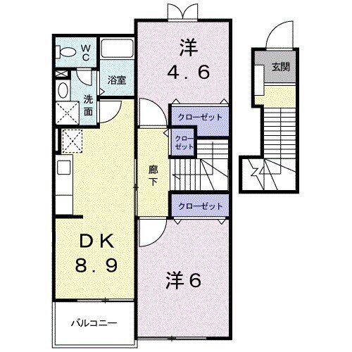 プラースII(2DK/2階)の間取り写真