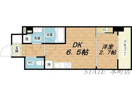 アプリーレ西本町(1DK/11階)の間取り写真