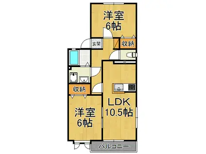 ジュンヌフィーユ(2LDK/2階)の間取り写真