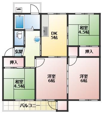 京口団地5号棟(4DK/2階)の間取り写真