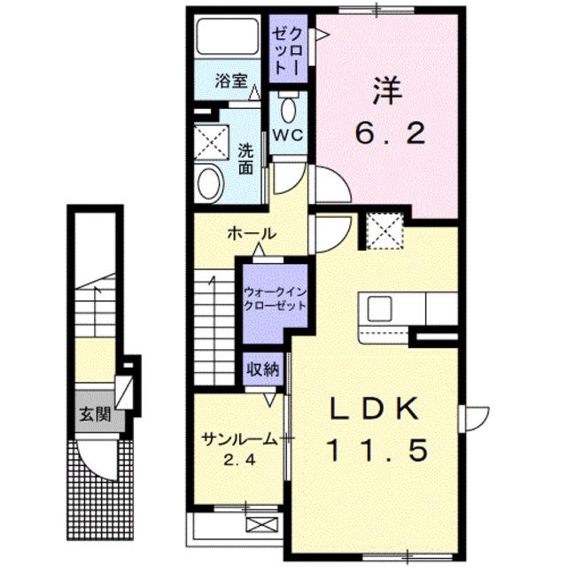 ベルシャイン 紀三井寺 I(1LDK/2階)の間取り写真