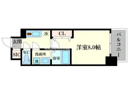 MELDIA CREST TAPP NAMBA ウエスト(1K/6階)の間取り写真