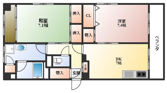 豊中サンハイツ(2DK/4階)の間取り写真