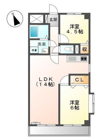 サンステージ北村(2LDK/2階)の間取り写真