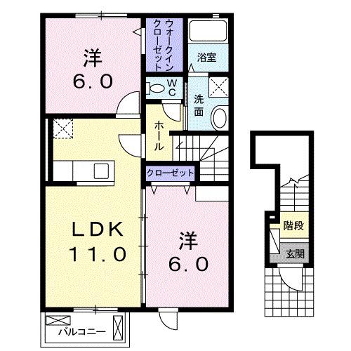 ふうばあI(2LDK/2階)の間取り写真
