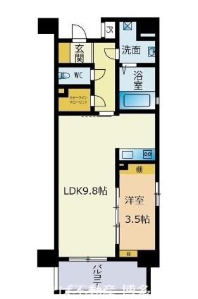 レーベン姪浜駅前(1LDK/4階)の間取り写真