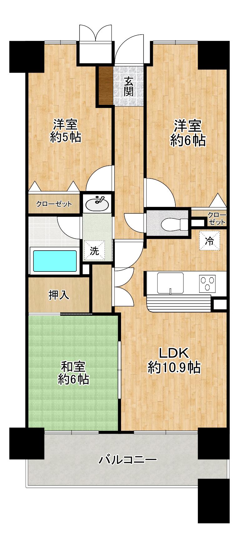 ヴァンハウス大口(1DK/3階)の間取り写真