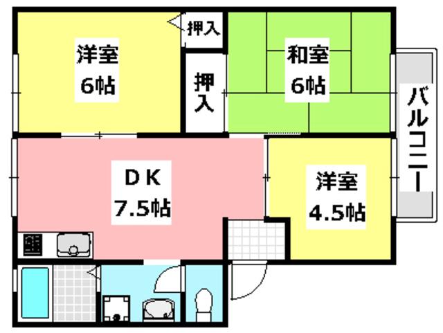 サンビレッヂ新和B棟(3DK/2階)の間取り写真